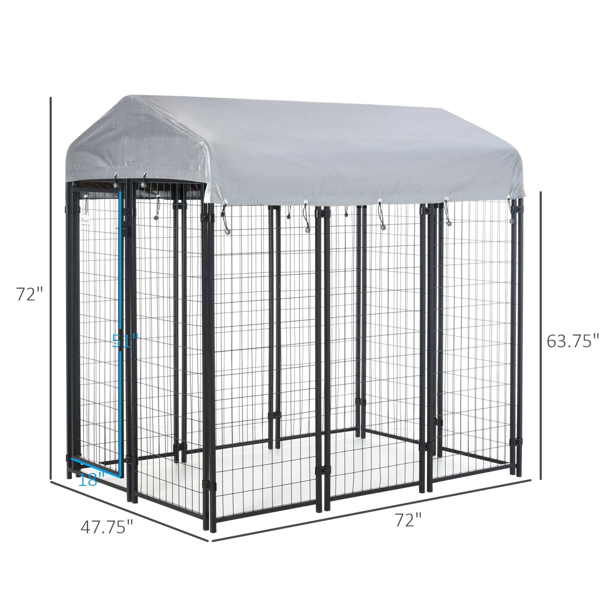6'x4'x6' Large Dog Kennel Outdoor Steel Fence with UV-Resistant Cloth Roof & Secure Lock