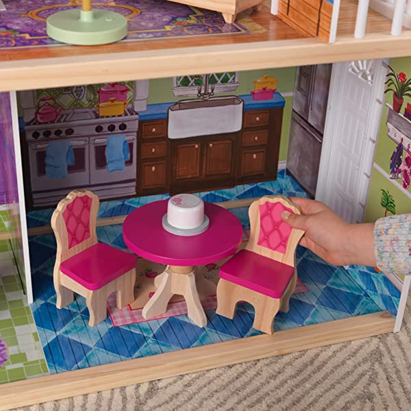 My Dreamy Wooden Dollhouse with Lights and Sounds, Elevator and 14 Accessories, Gift for Ages 3+