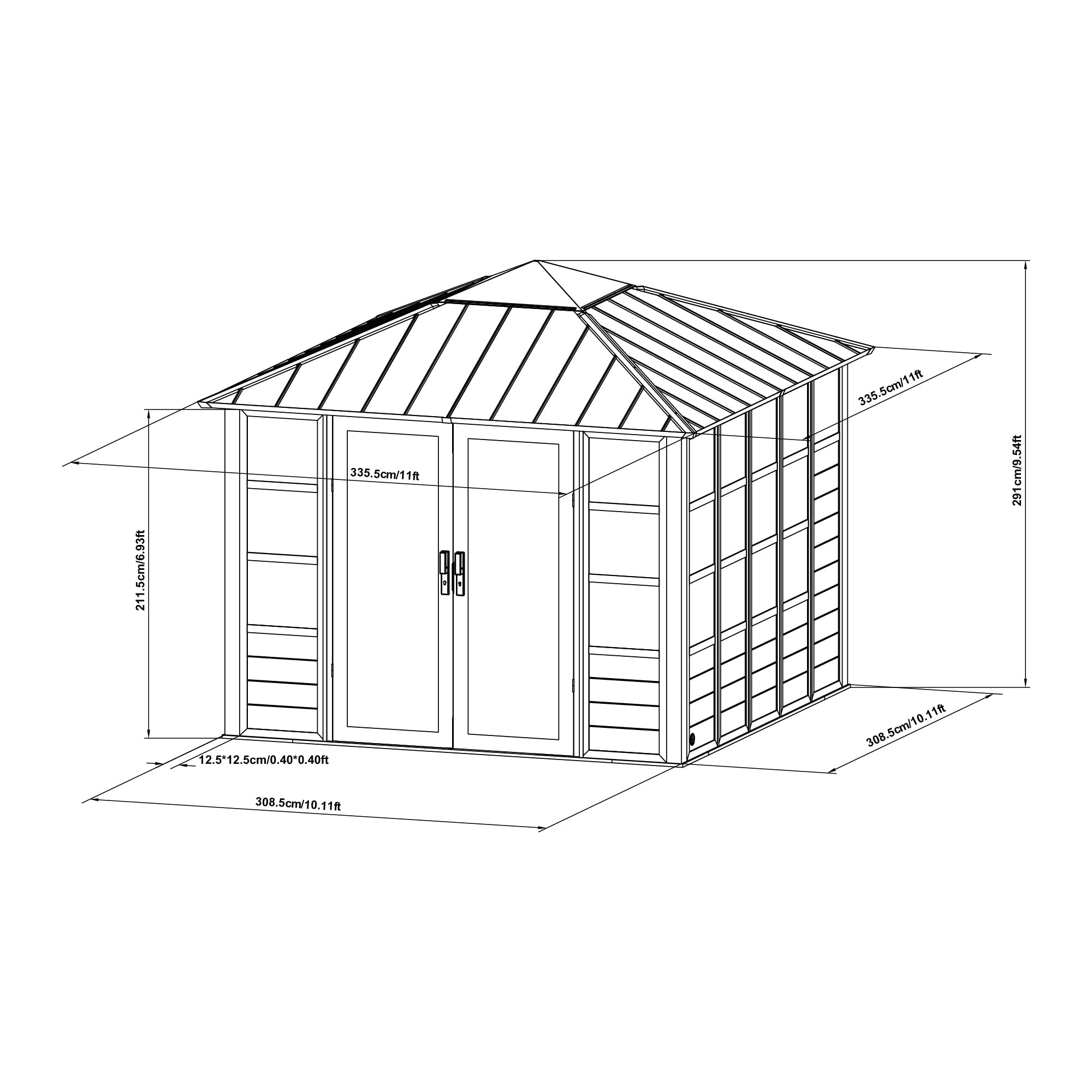 11x11 Multipurpose Studio/Hot Tub Shelter with Steel & Polycarbonate Hardtop & Mute Lock Doors