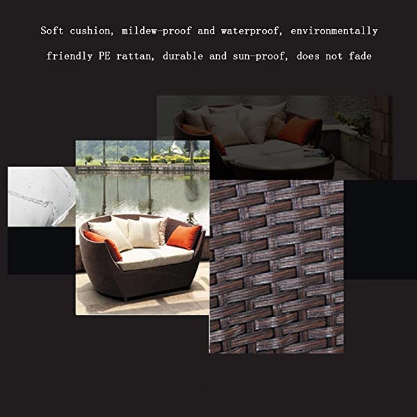 ZHJBD Exquisite Furniture-Sofa Patio Furniture Outdoor Daybed with Soft Cushions, Leisure Wicker Chair,PE Wicker Rattan Round Sectional Sofa Set for Lawn Garden Backyard Poolside,Sturdy and Durable