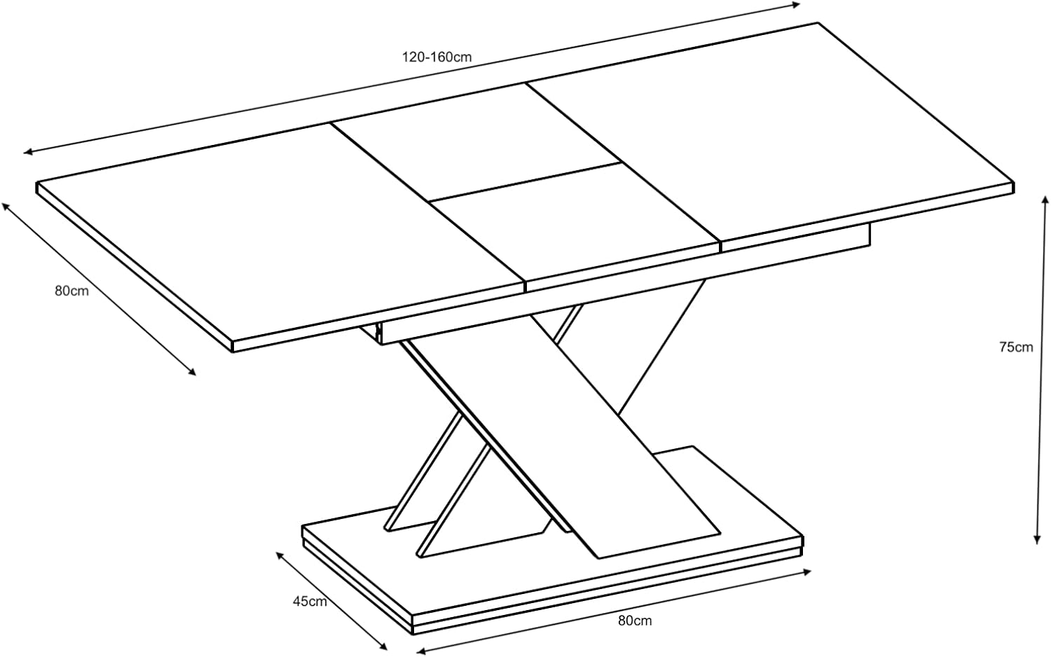 Furneo Modern Dining Table Only Extendable 120-160cm