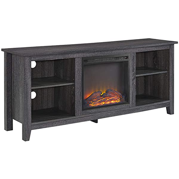 Walker Edison Wren Classic 4 Cubby TV Stand for TVs up to 65 Inches, 58 Inch, Black Black 58 InchTV Stand