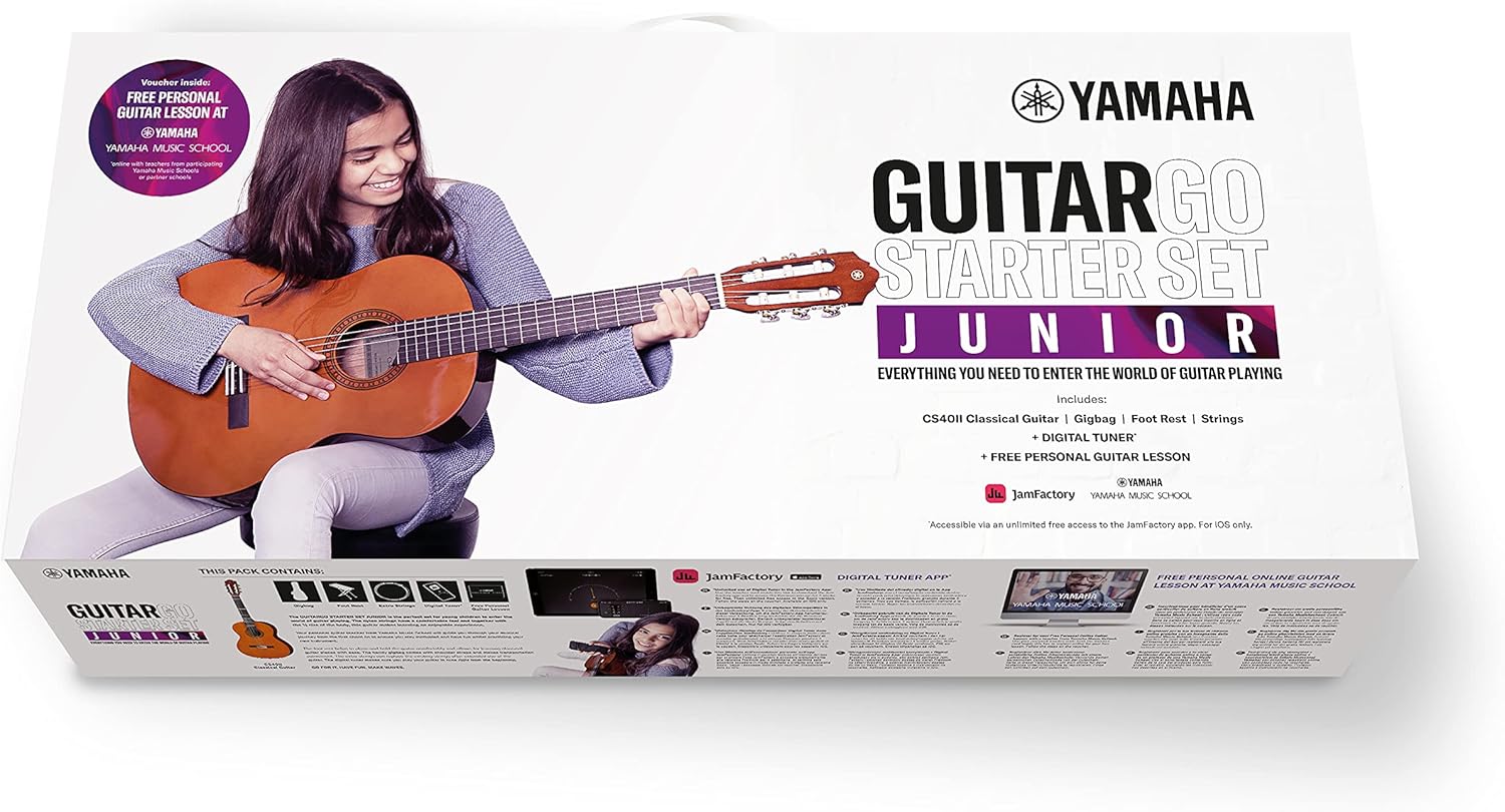 Yamaha GuitarGo - Starter Set Junior - Acoustic guitar pack for young learners including a gig bag, digital tuner for iOS and a footrest