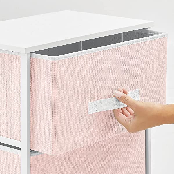 mDesign Storage Dresser End/Side Table Night Stand Furniture Unit - Small Standing Organizer for Bedroom, Office, Living Room, and Closet - 2 Drawer Removable Fabric Bins - Gray/White Grey