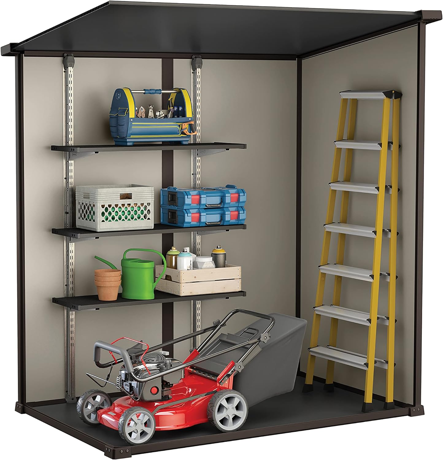 Keter Manor Outdoor Pent Single Door Garden Storage Shed 6 x 4ft Beige Brown Wood Effect Fade Free All Weather Resistant Safe