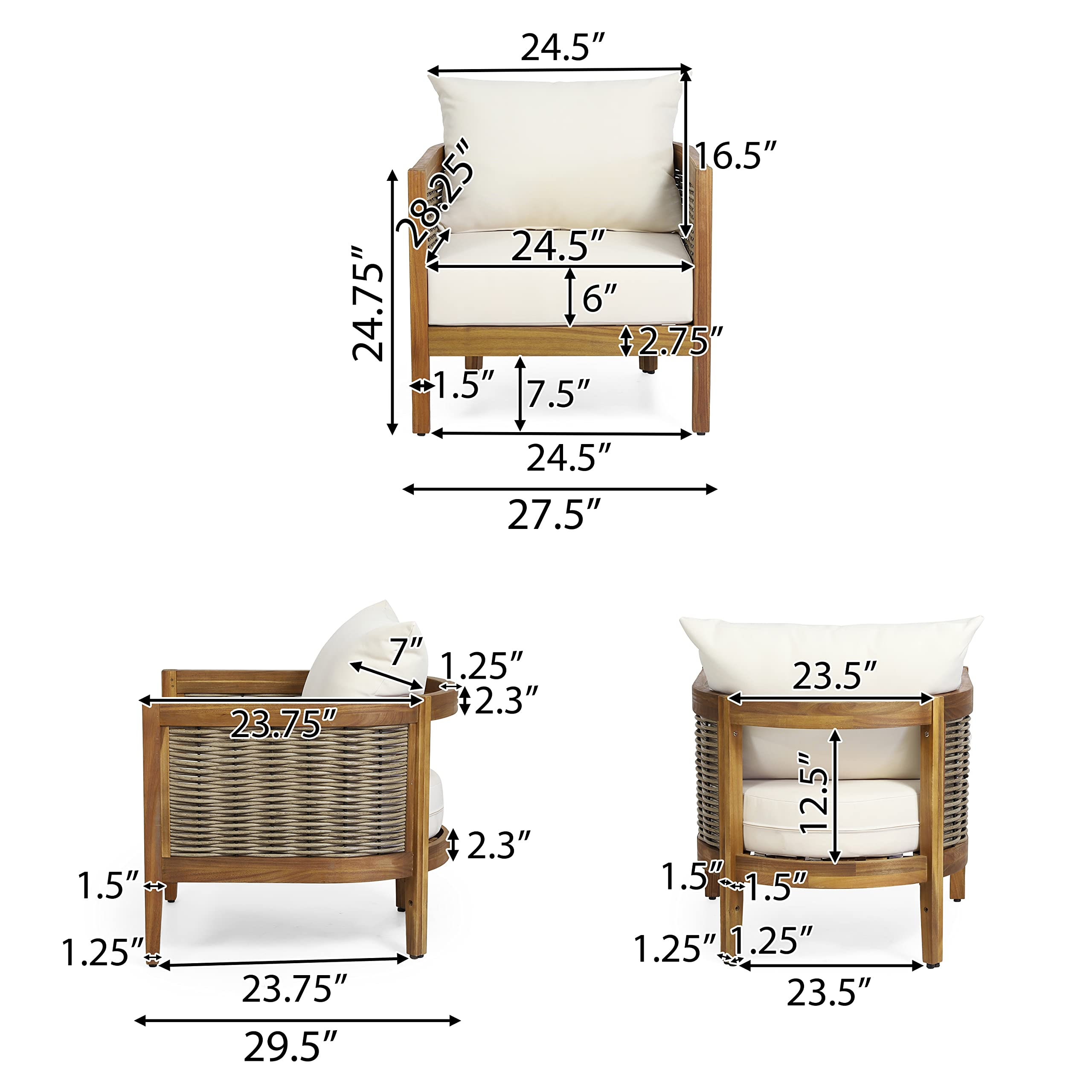 【Furniture】Burchett Outdoor 4 Pcs Chat Set - Acacia Wood and Wicker - Teak/Mixed Brown/Beige