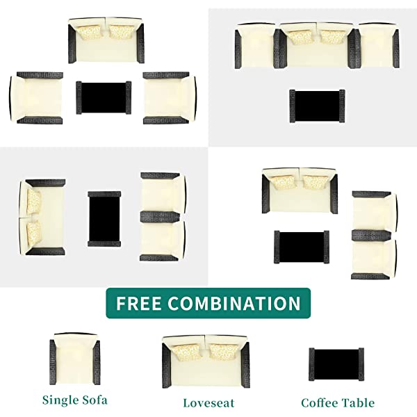 YITAHOME 4 Pieces Outdoor Furniture Sofa Set, PE Rattan Wicker Sectional Furniture Conversation Set with Cushions and Table for Porch Lawn Garden, Black