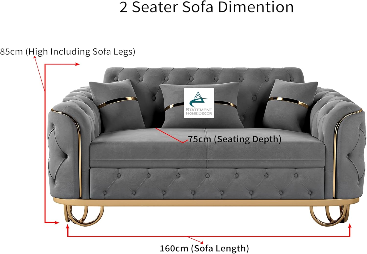 Dark Grey Plush Velvet Sofa, 2 Seater+3 Seater Sofa, 5 Seater Couch Living Room Sofa