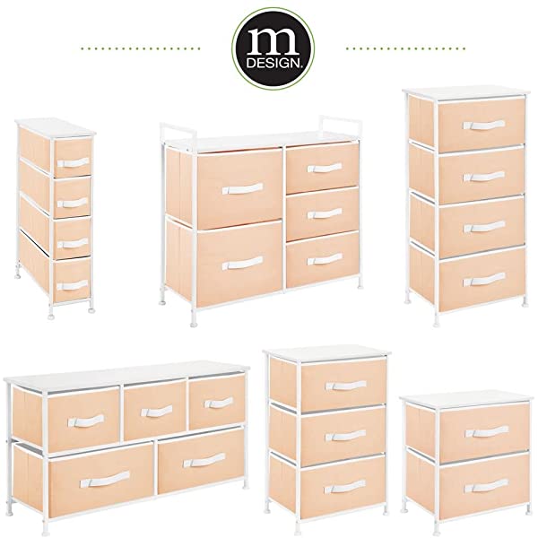 mDesign Storage Dresser End/Side Table Night Stand Furniture Unit - Small Standing Organizer for Bedroom, Office, Living Room, and Closet - 2 Drawer Removable Fabric Bins - Gray/White Grey