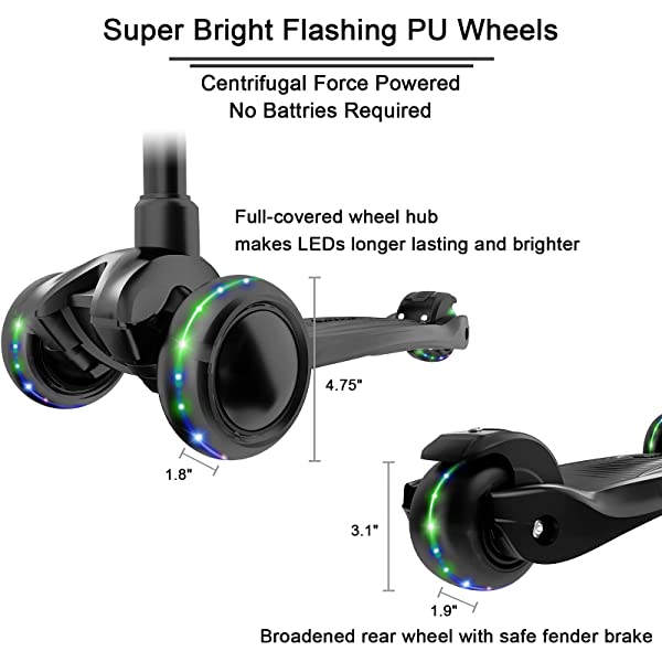Allek Kick Scooter B03, Lean 'N Glide 3-Wheeled Push Scooter with Extra Wide PU Light-Up Wheels, Any Height Adjustable Handlebar and Strong Thick Deck for Children from 3-12yrs (Rose Pink)