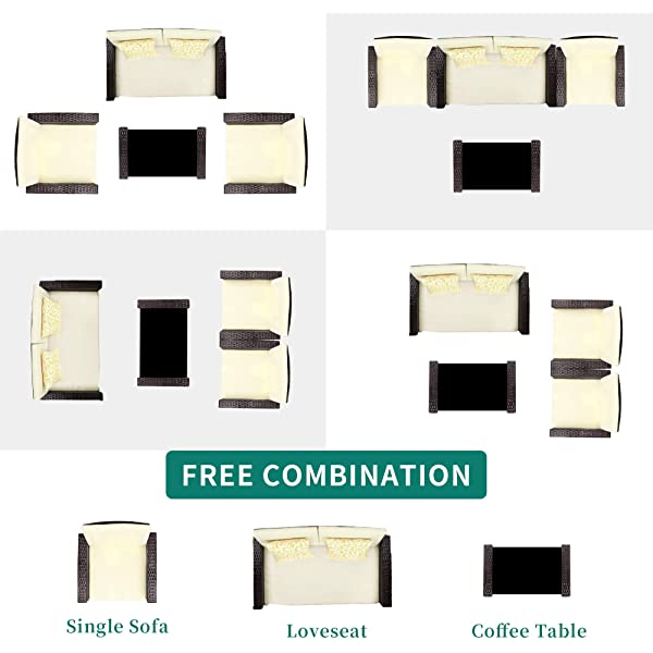 YITAHOME 4 Pieces Outdoor Furniture Sofa Set, PE Rattan Wicker Sectional Furniture Conversation Set with Cushions and Table for Porch Lawn Garden, Black