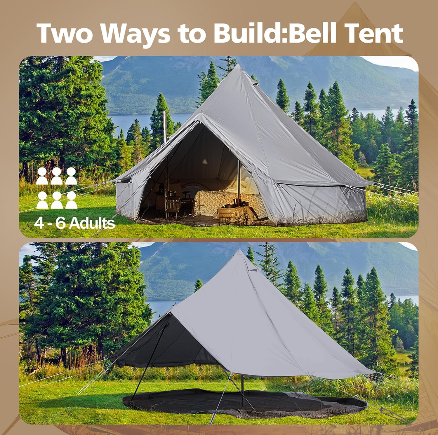 glamcamp Bell Tent 100% Cotton Canvas Waterproof Large Tents