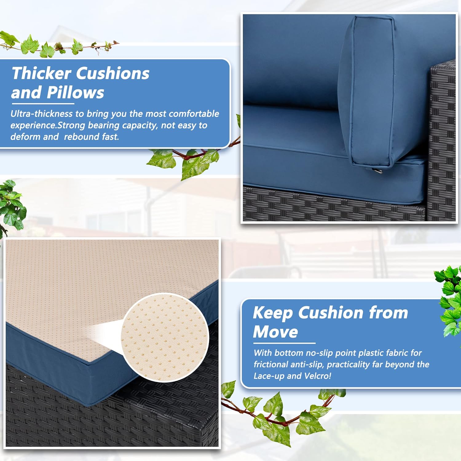 Shintenchi 7 Pieces Outdoor Patio Sectional Sofa Couch, Black Wicker Furniture Conversation Sets