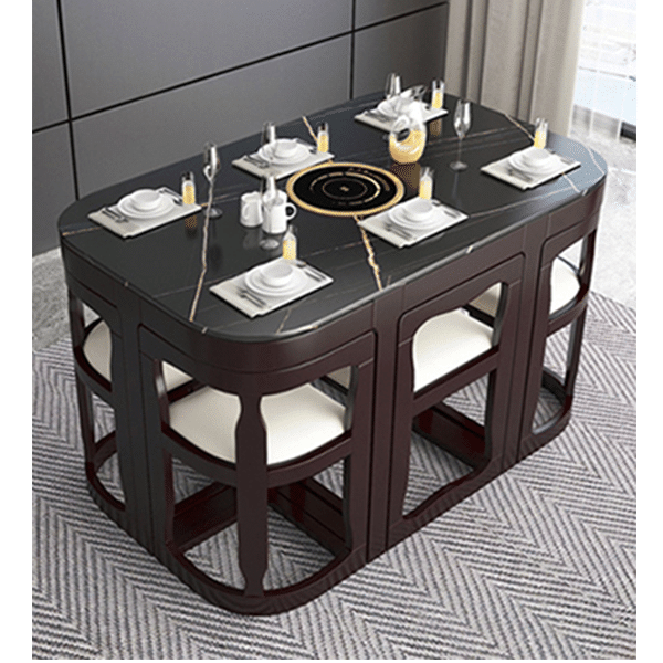 Marble dining table and chairs, slate, household, small apartment, modern minimalist round table, shrinking dining table, solid wood table and chair combination