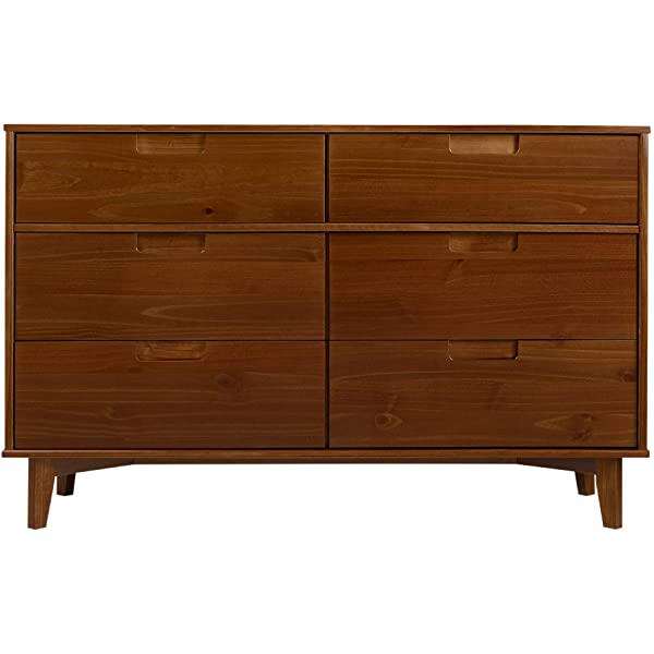 Walker Edison Mid Century Modern Grooved Handle Wood Dresser Bedroom Storage Drawer Organizer Closet Hallway, 6 Drawer, Caramel Caramel 1 pack 6 Drawer