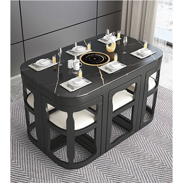 Marble dining table and chairs, slate, household, small apartment, modern minimalist round table, shrinking dining table, solid wood table and chair combination