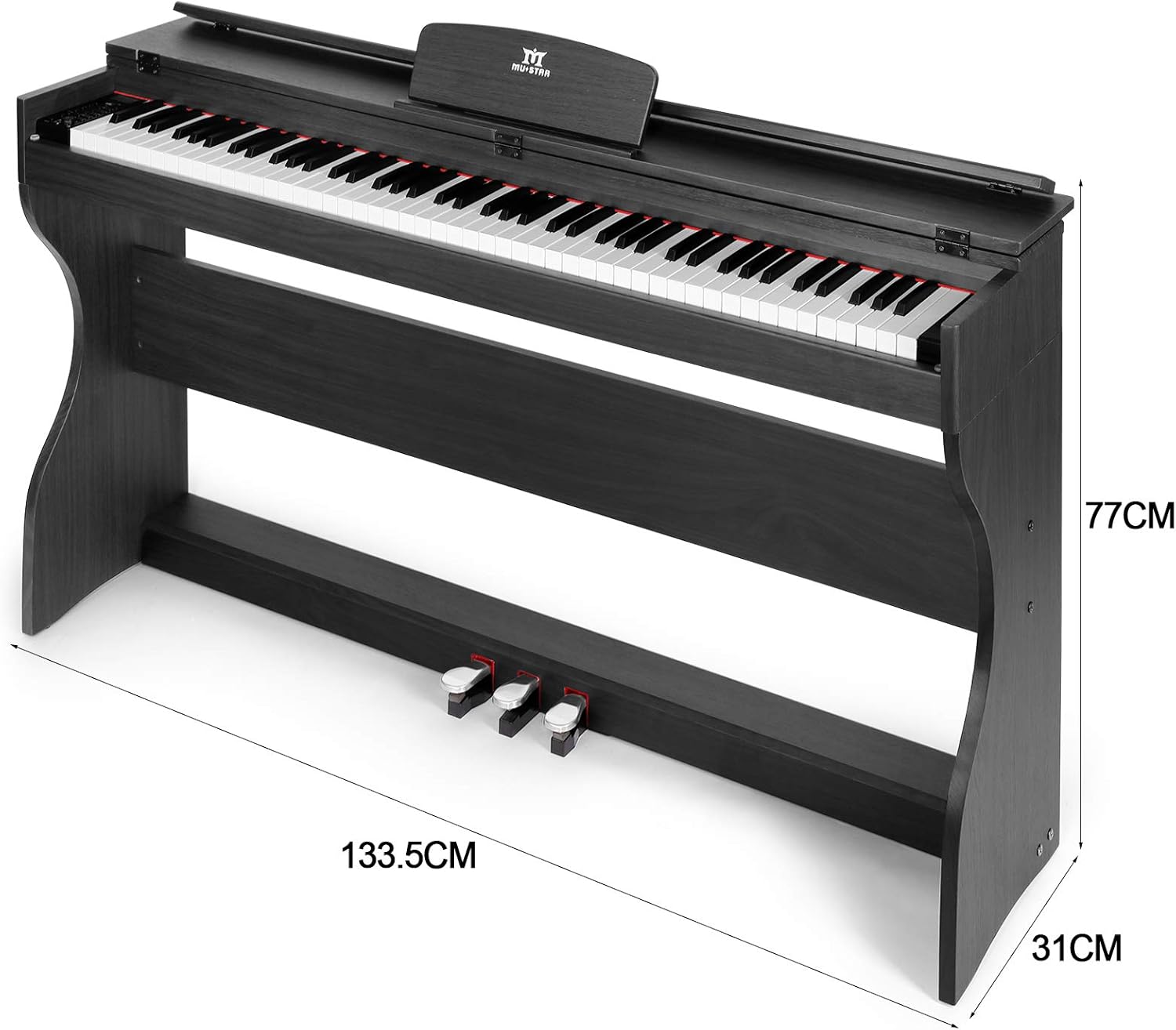 MUSTAR Digital Piano 88 Weighted Keys, Full Size 88 Key Piano Keyboard Semi Weighted, Home Electric Piano with Furniture Stand and Triple Pedal, Music Stand, USB MIDI