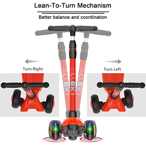 Allek Kick Scooter B03, Lean 'N Glide 3-Wheeled Push Scooter with Extra Wide PU Light-Up Wheels, Any Height Adjustable Handlebar and Strong Thick Deck for Children from 3-12yrs (Rose Pink)