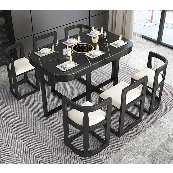 Marble dining table and chairs, slate, household, small apartment, modern minimalist round table, shrinking dining table, solid wood table and chair combination