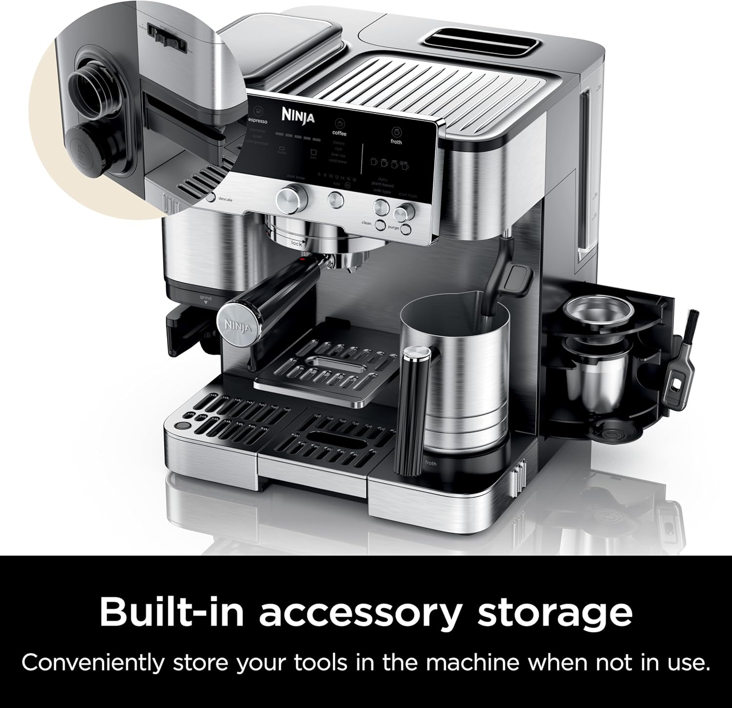 Ninja Espresso Machine, Luxe Café Premier Series, Drip Coffee Maker and Rapid Cold Brew, Integrated Grinder, Assisted Tamper, Hands-Free Frother