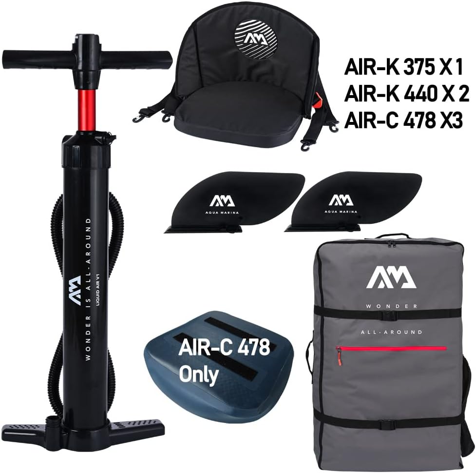 Aqua Marina Tomahawk, AIR-C High Pressure Drop-Stitch Premium Inflatable Kayak/Canoe, for 2-3 Person, 478 cm Length, Marine/Yellow