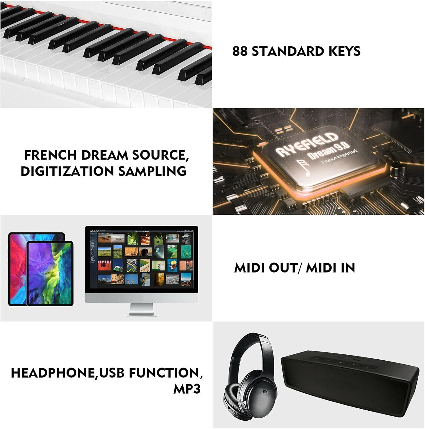 MUSTAR Digital Piano 88 Weighted Keys, Full Size 88 Key Piano Keyboard Semi Weighted, Home Electric Piano with Furniture Stand and Triple Pedal, Music Stand, USB MIDI