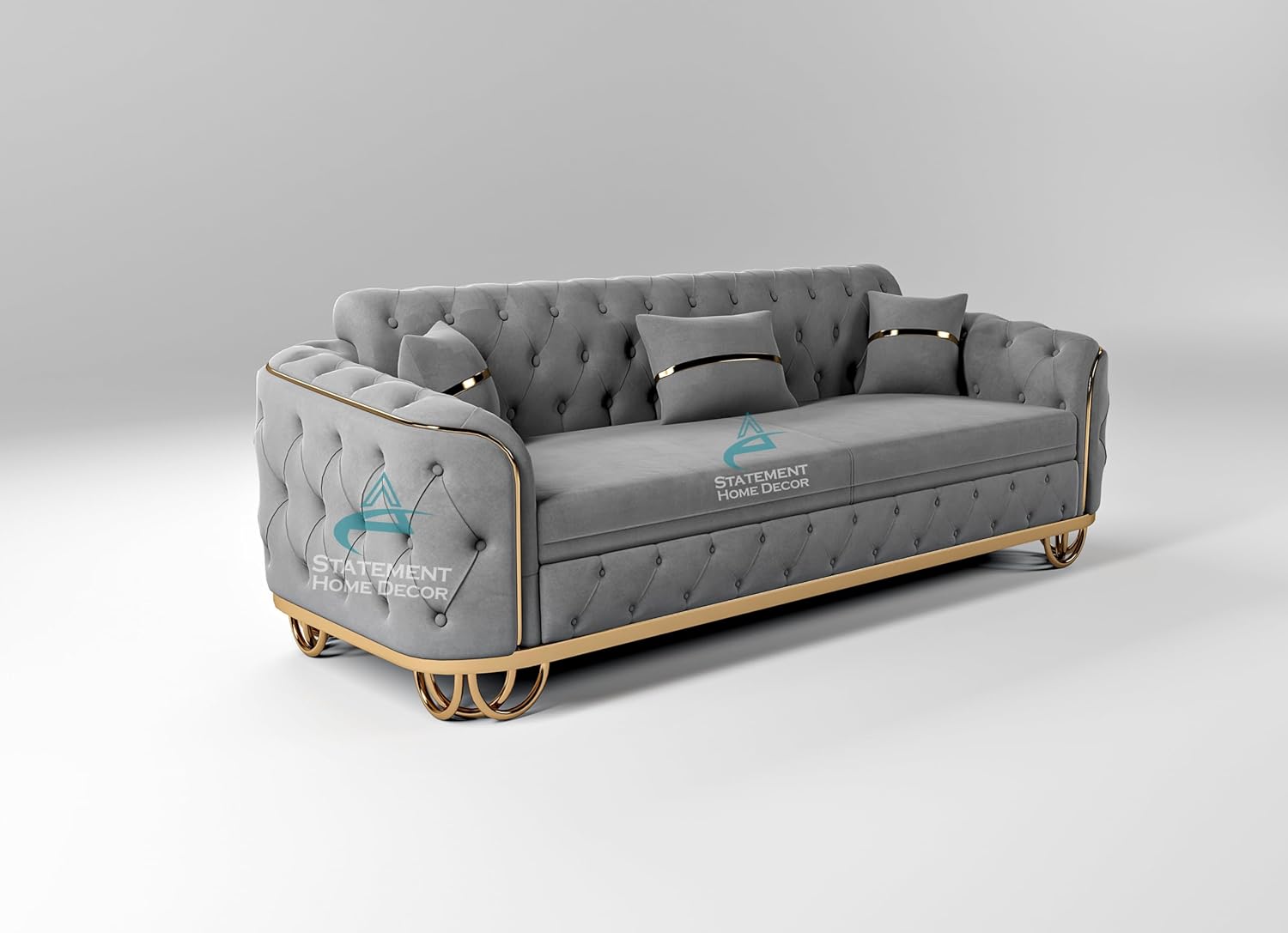 Dark Grey Plush Velvet Sofa, 2 Seater+3 Seater Sofa, 5 Seater Couch Living Room Sofa