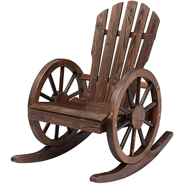 Kinsunny Rustic Wood Wagon Rocking Chair Outdoor Patio Lounge Rocker Set with Wheel Armrest for Garden, Country, Yard 1pc