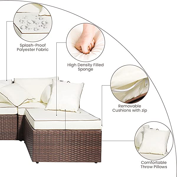 AWQM 5 Pieces Patio Furniture Sets All Weather Outdoor Sectional Sofa Manual Weaving Wicker Rattan Patio Conversation Set with Cushion and Glass Table, Brown 5 Piece Patio Furniture Sets