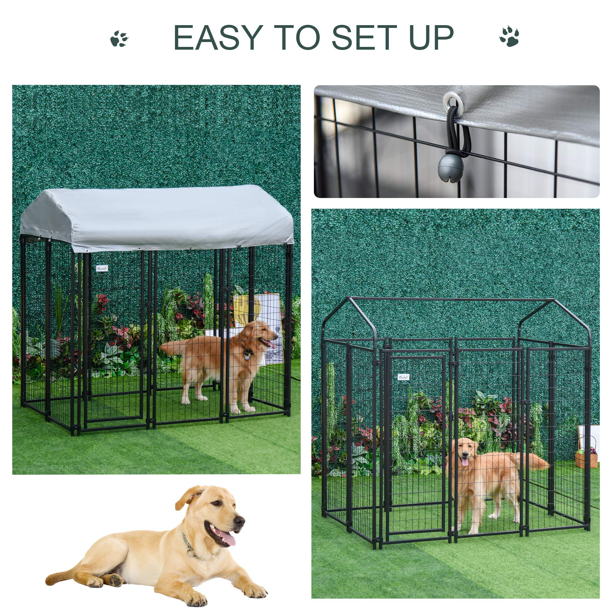 6'x4'x6' Large Dog Kennel Outdoor Steel Fence with UV-Resistant Cloth Roof & Secure Lock