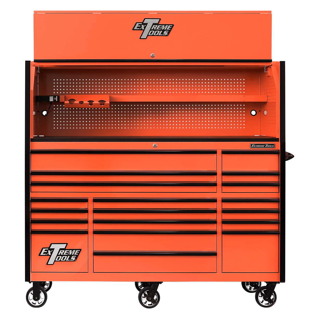 used toolboxExtreme Tools 72in. x 30in. 19 Drawers Triple Bank Roller Cabinet and Power Workstation Hutch Combo