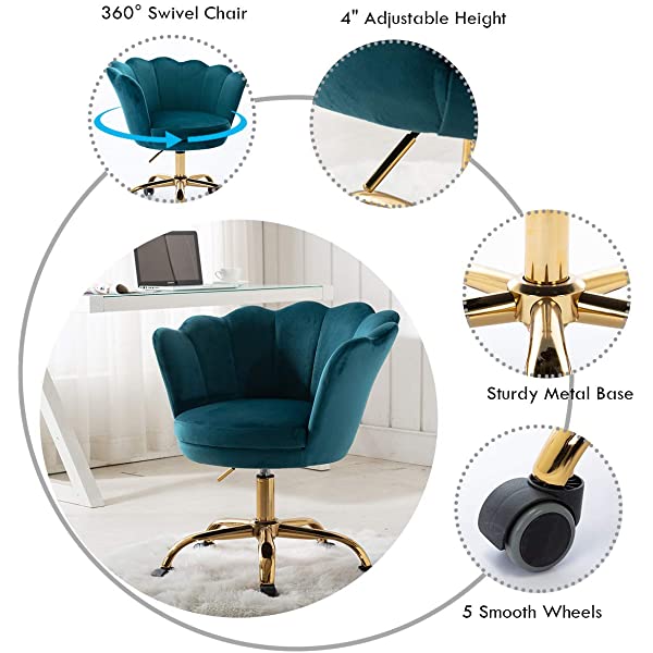 MTFY Modern Home Office Swivel Chair, Shell Desk Chair with Adjustable Height, Upholstered Ergonomic Computer Desk Chair Leisure Task Chair Accent Armchair for Office, Living Room,Bedroom (Beige)