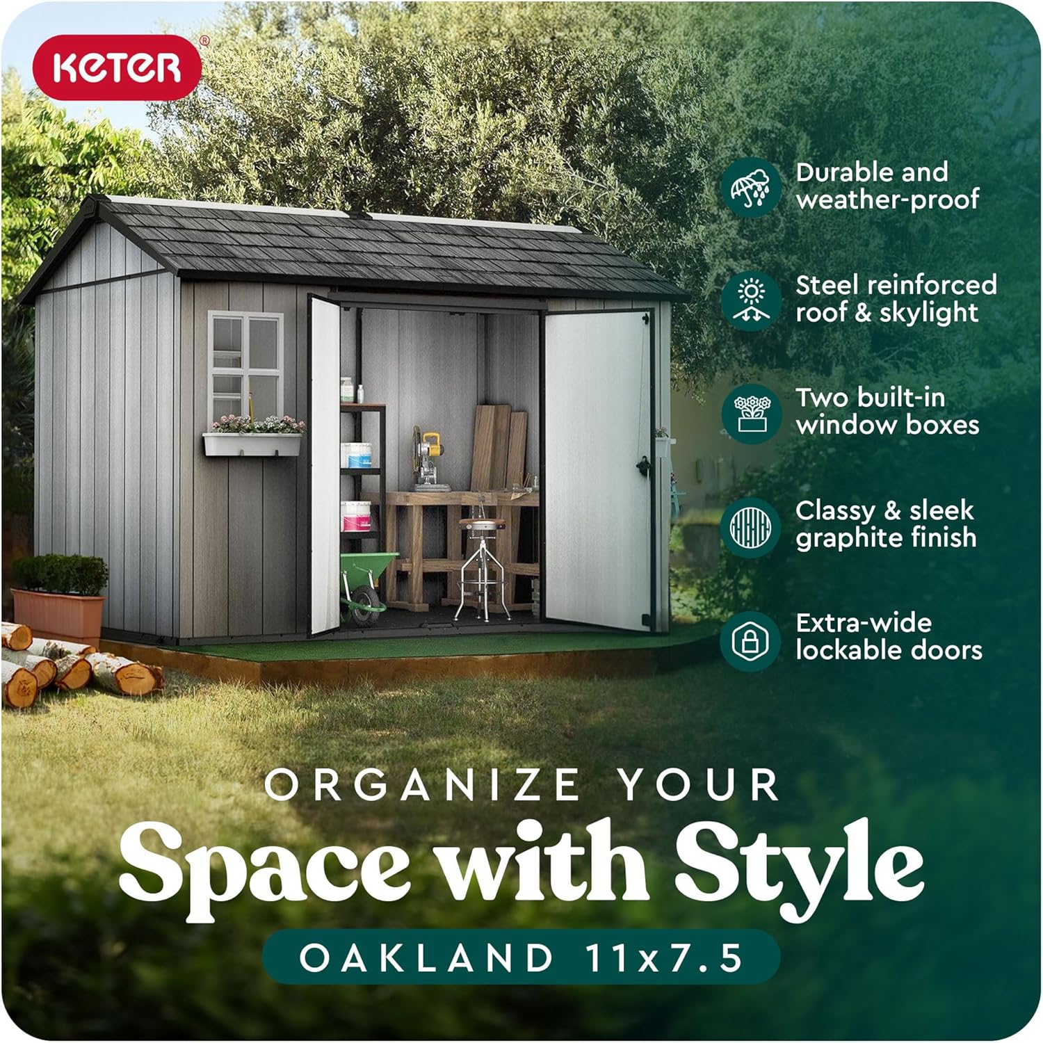 Keter Oakland 11x7.5 Ft All-Weather Storage Shed
