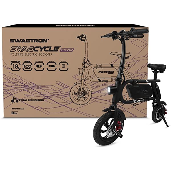 Swagtron Swagcycle Pro Pedal-Free App-Enabled Folding Electric Bike with USB Port to Charge on The Go White One Size Portable