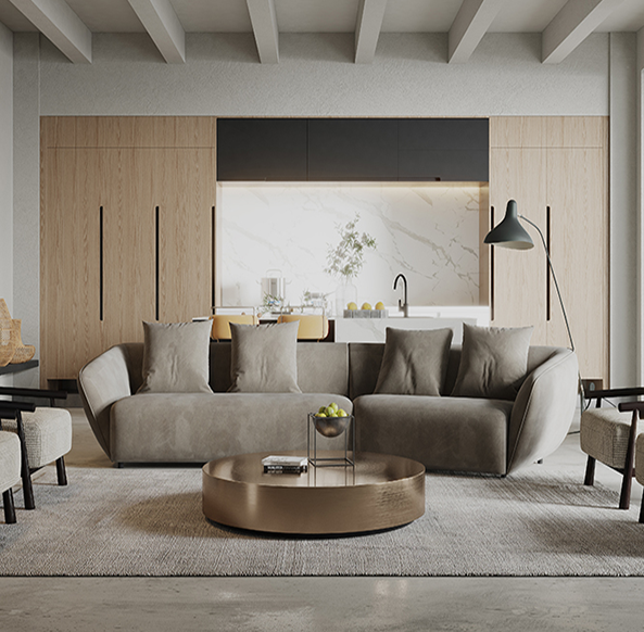 Acanva luxury mid-century velvet tufted low back sofa set