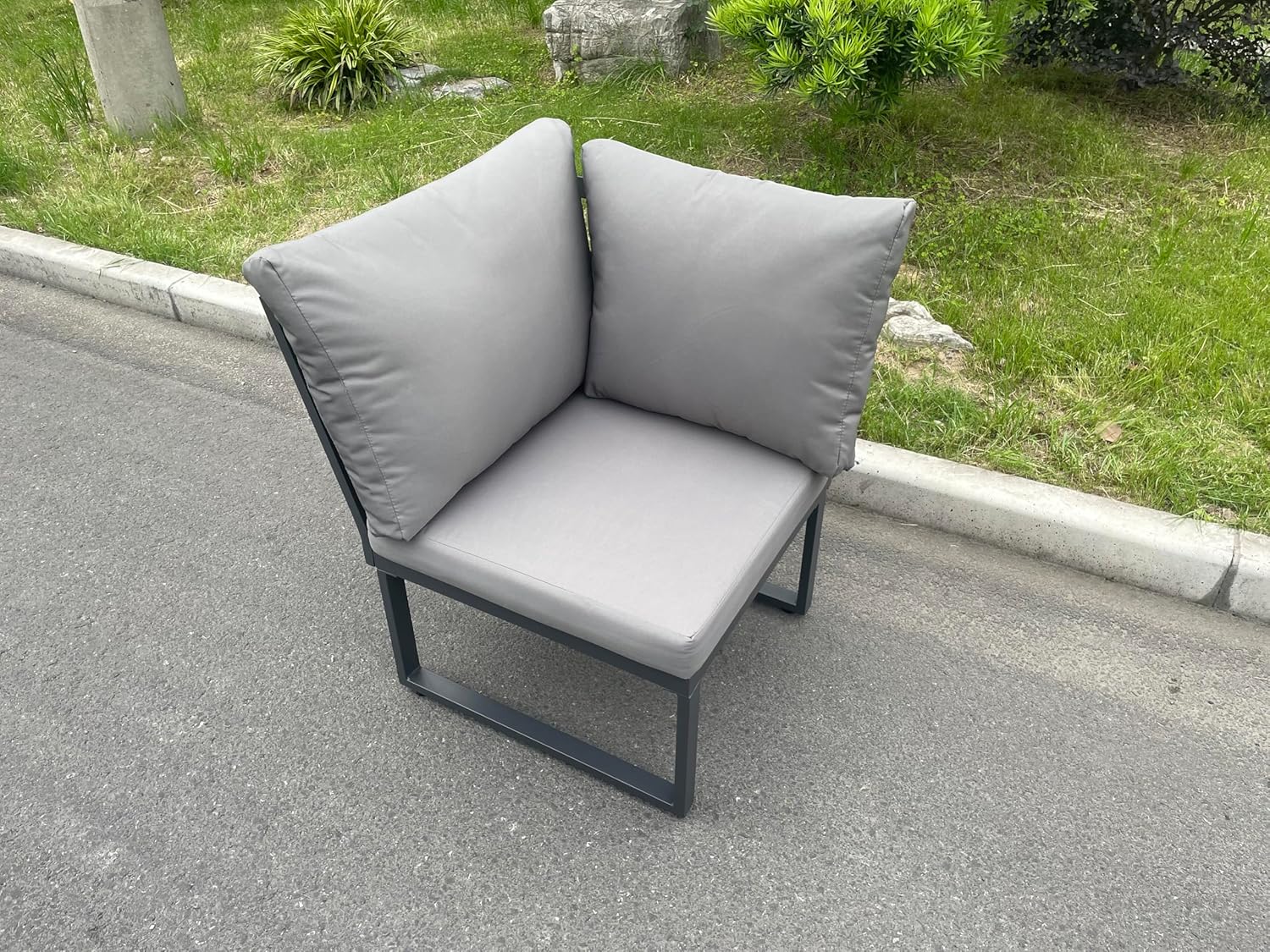 FMSGarden Aluminium Patio Outdoor Garden Furniture Lounge Corner Sofa Set Dark Grey (7 Seater)