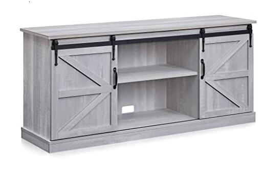BELLEZE Modern Farmhouse TV Stand & Media Entertainment Center Console Table for TVs up to 65 Inch with Sliding Barn Door and Storage Cabinets - Truman (Stone Grey)