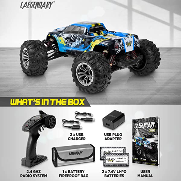 1:10 Scale Large RC Cars 50+ kmh Speed - Boys Remote Control Car 4x4 Off Road Monster Truck Electric - Hobby Grade Waterproof Toys Trucks for Kids and Adults - 2 Batteries + Connector for 40+ Min Play Black - Red 1:10 Scale 31 mph