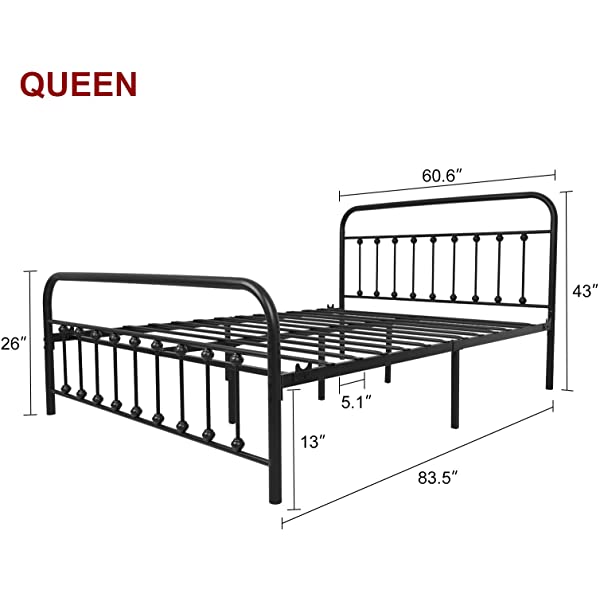Black Metal Bed Frame Full Size with Headboard and Footboard Single Platform Mattress Base,Metal Tube and Iron-Art Bed(Full,Black) Full Black