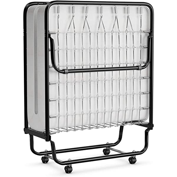 Giantex Rollaway Folding Bed with 4 Inch Mattress, Portable Foldable Guest Bed for Adults, Sturdy Metal Frame, Memory Foam Mattress, Folding Bed Cot Size (Beige & Black) Wood