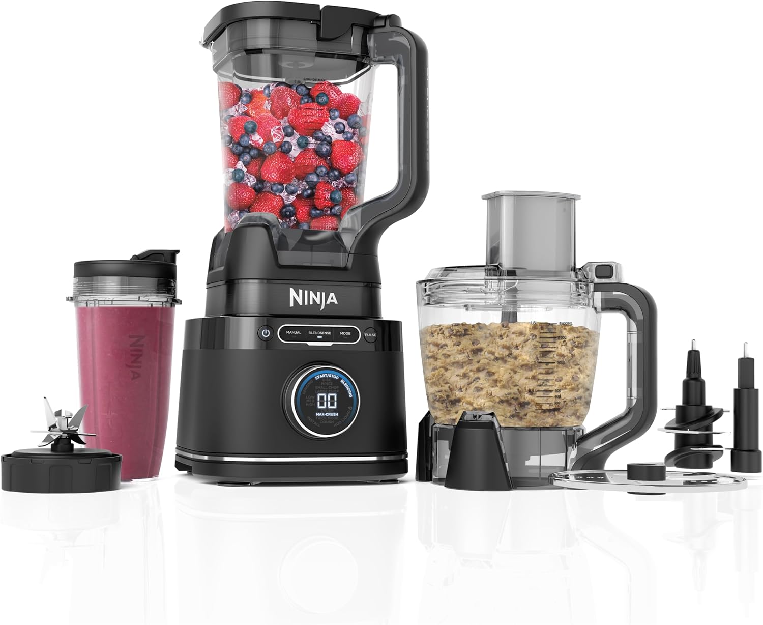 Ninja 3-in-1 Detect Power Blender Processor Pro, Powerful 1200W Blender, Food Processor Bowl, Dough Blade, 1x Single Serve Cup, Jug, Make Pizza Dough, Blend, Chop & Mix