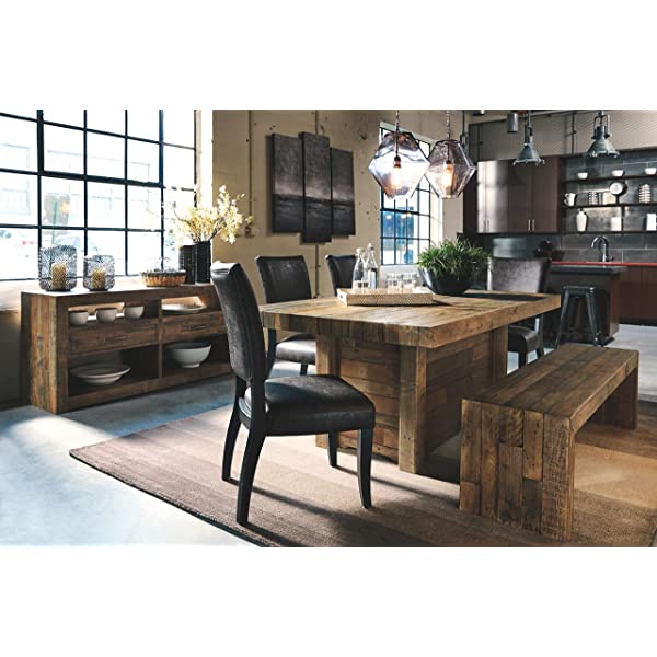 Signature Design by Ashley Dining Table, Sommerford, Summerford & Design - Sommerford Dining Side Chair - Set of 2 - Casual - Brown Upholstery - Black Wood Frame Sommerford Table + Dining Side Chair, Black Wood Frame