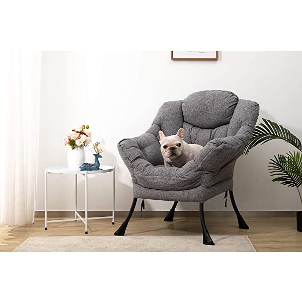 AbocoFur Modern Large Cotton Fabric Lazy Chair，Accent Contemporary Lounge Chair, Single Steel Frame Leisure Sofa Chair with Armrests and A Side Pocket, Beige