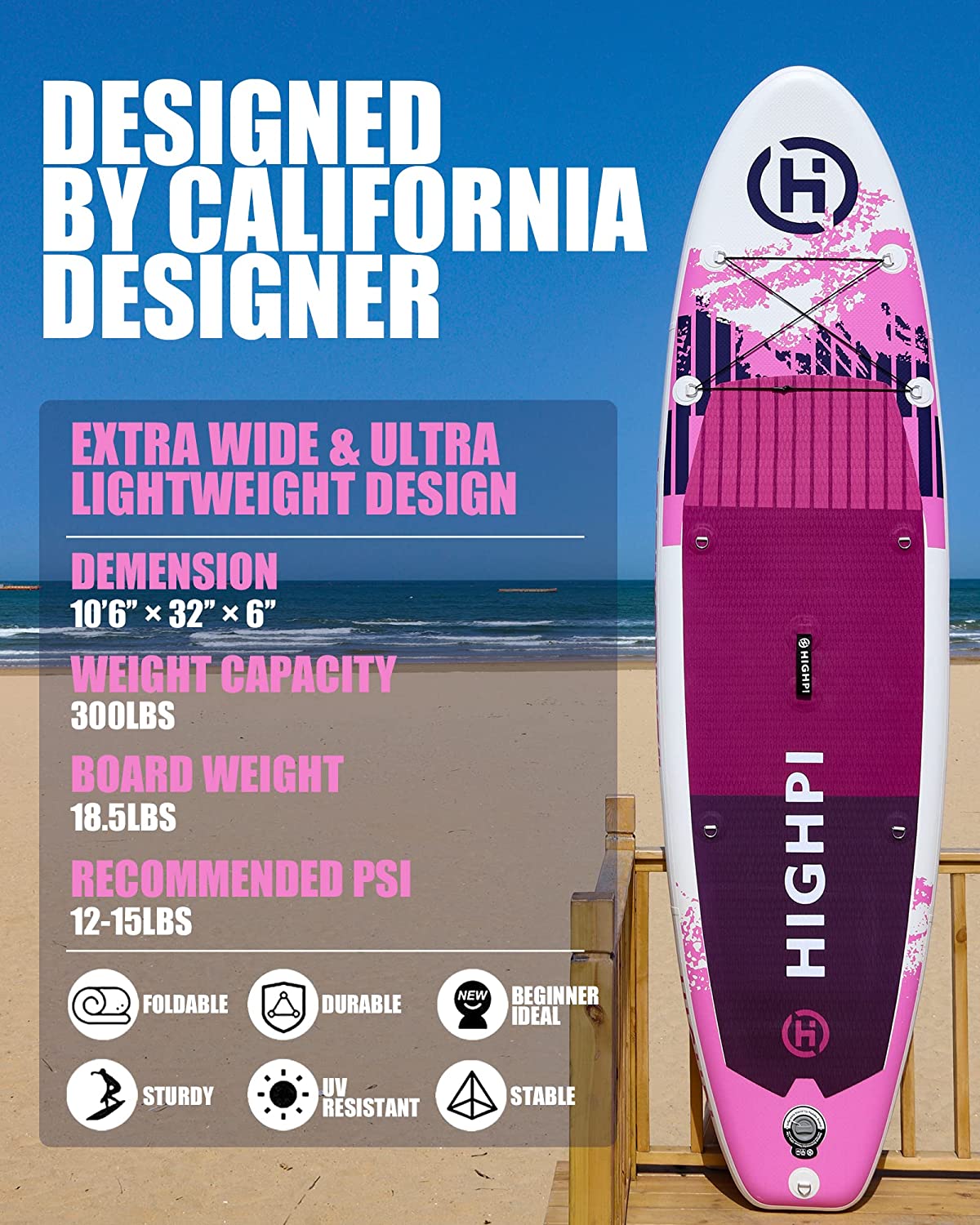 Highpi Inflatable Stand Up Paddle Boards, 10’6”11′ Ultra-Light SUP for All Skill Levels