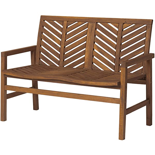 Walker Edison 5 Person Outdoor Wood Chevron Patio Furniture Dining Set Table Chairs Bench All Weather Backyard Conversation Garden Poolside Balcony, 4 Piece, Brown Brown 4 Piece Dining Set