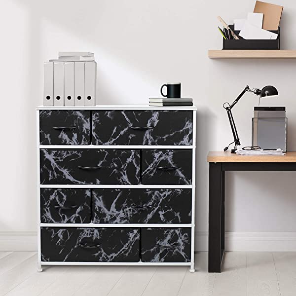 Sorbus Dresser with 8 Drawers - Furniture Storage Chest Tower Unit for Bedroom, Hallway, Closet, Office Organization - Steel Frame, Wood Top, Easy Pull Fabric Bins (White)