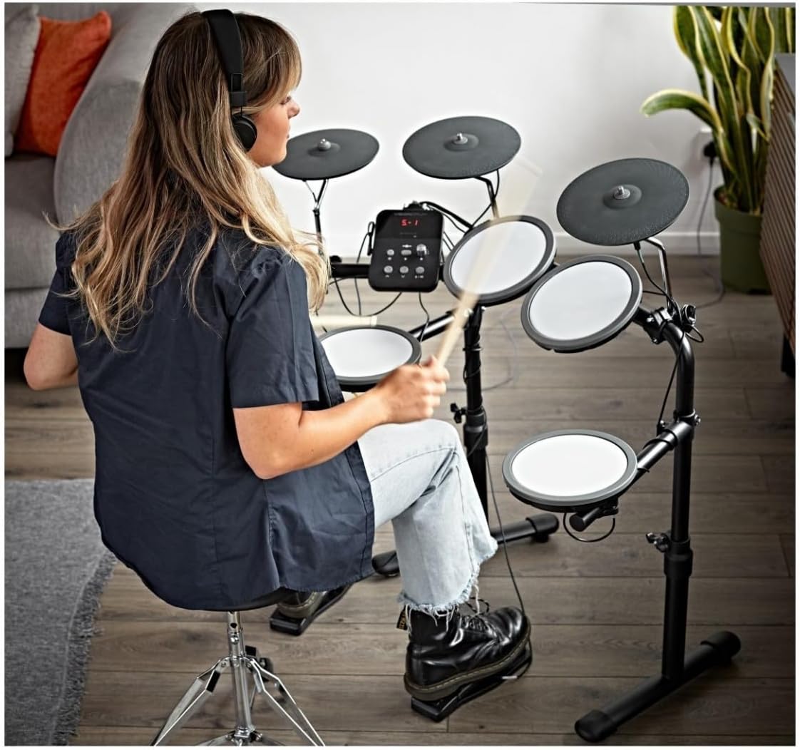 VISIONDRUM Compact Mesh Electronic Drum Set with Headphones and Stool for Kids & Adults by Gear4music