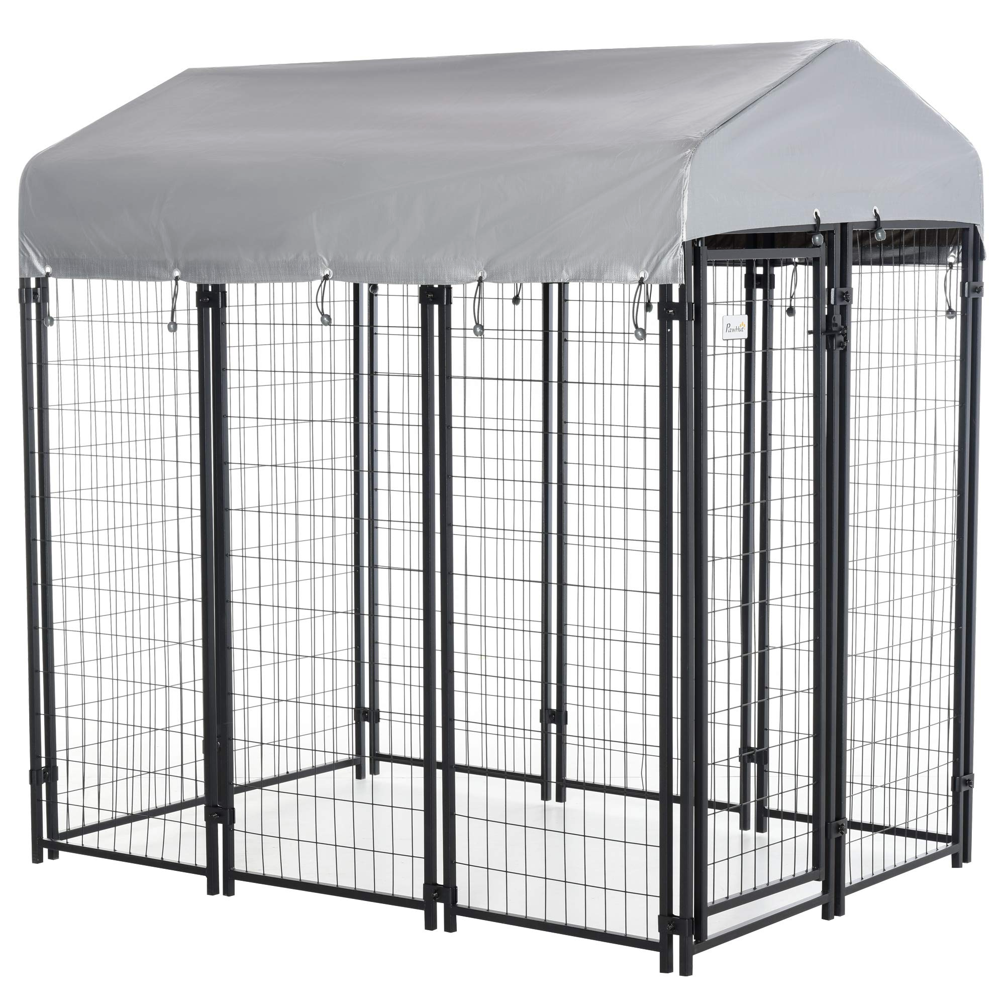 6'x4'x6' Large Dog Kennel Outdoor Steel Fence with UV-Resistant Cloth Roof & Secure Lock