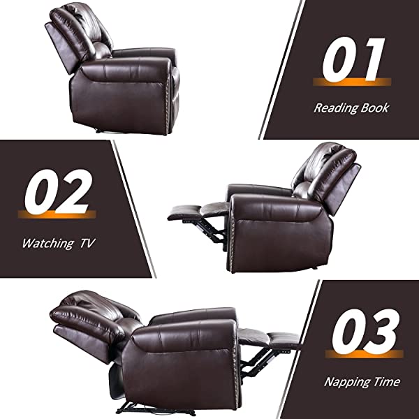 CANMOV Leather Recliner Chair, Classic and Traditional Manual Recliner Chair with Comfortable Arms and Back Single Sofa for Living Room, Nut Brown