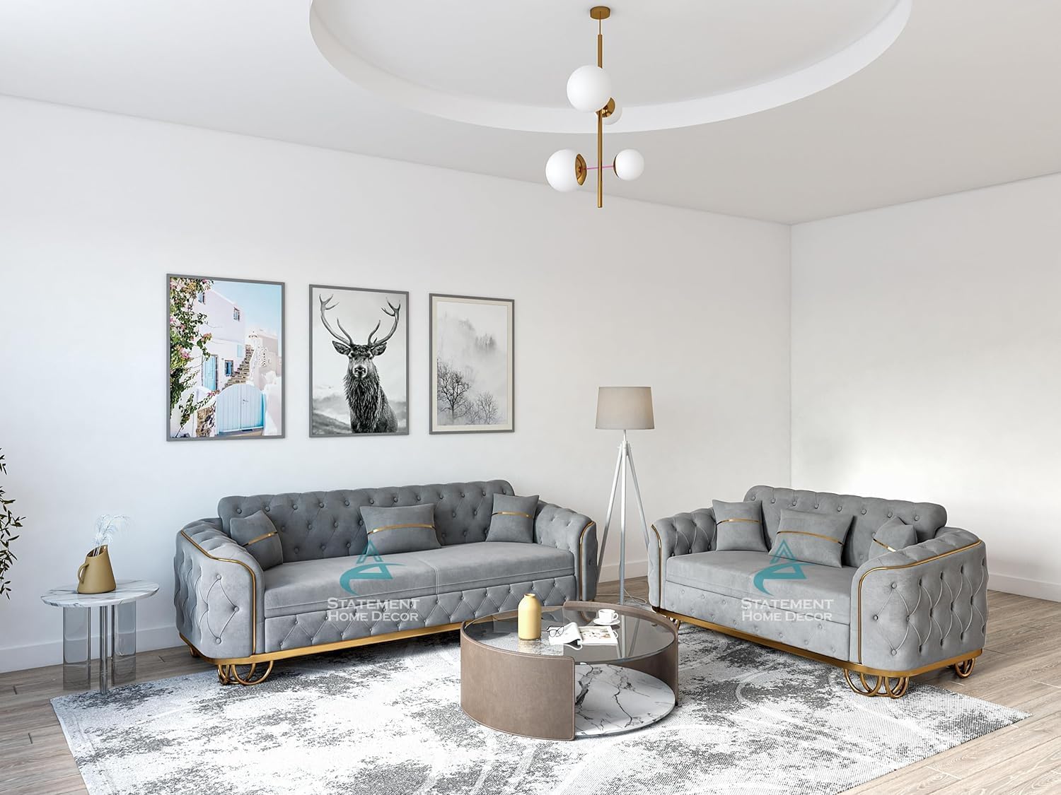 Dark Grey Plush Velvet Sofa, 2 Seater+3 Seater Sofa, 5 Seater Couch Living Room Sofa